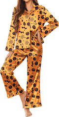 Silk Satin Pajamas Set Womens Long Sleepwear Button Down 2 Piece
