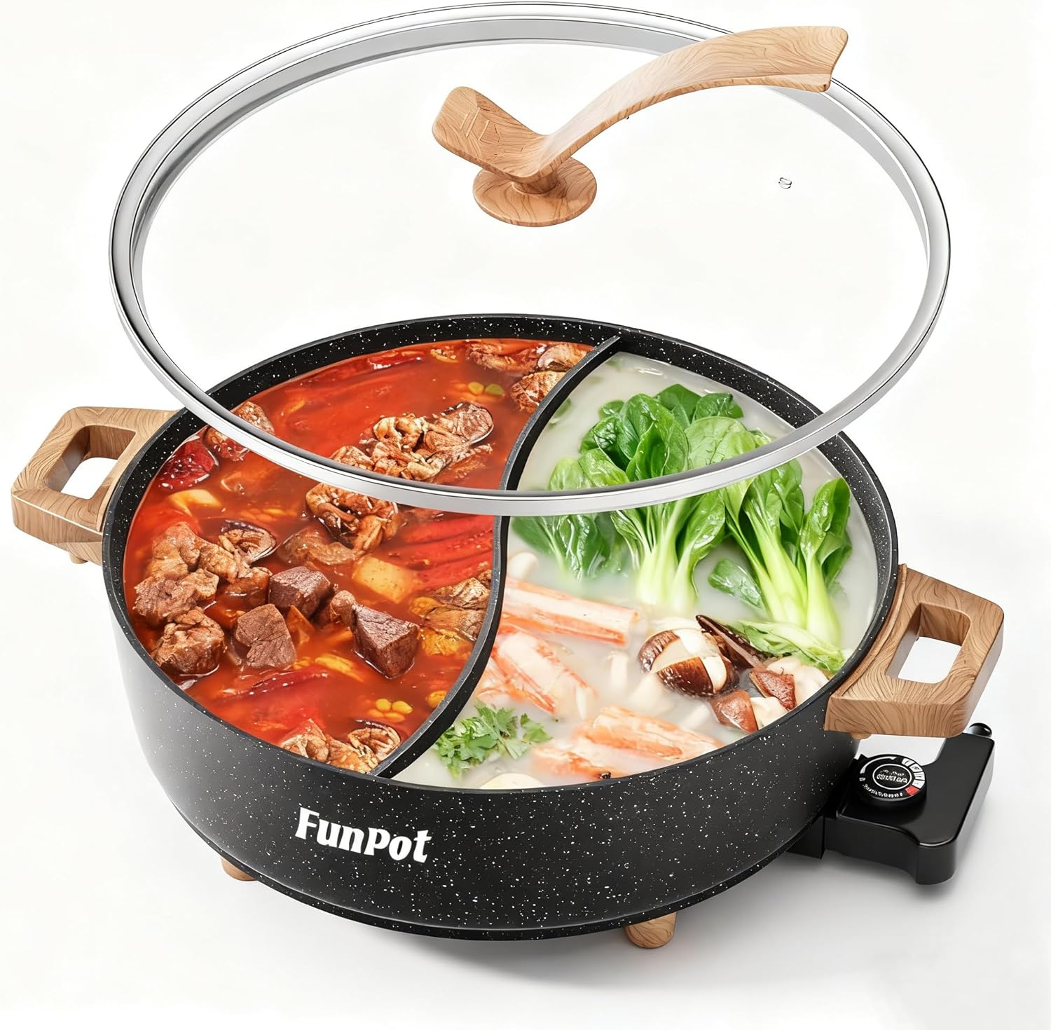 Electric Twin Compartment Hot Pot with Divider for Easy Cooking