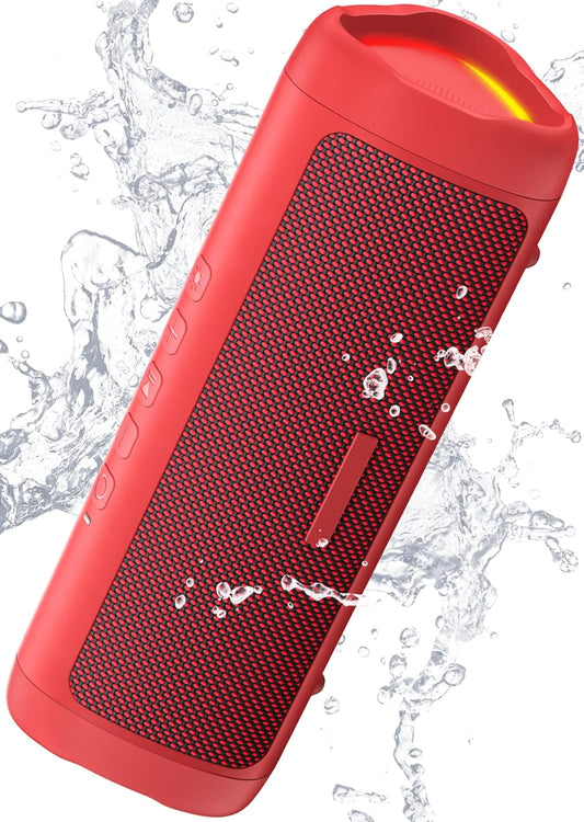 Waterproof Bluetooth Speaker: 20H Playtime, HD Sound, TWS, BT5.3 - Red