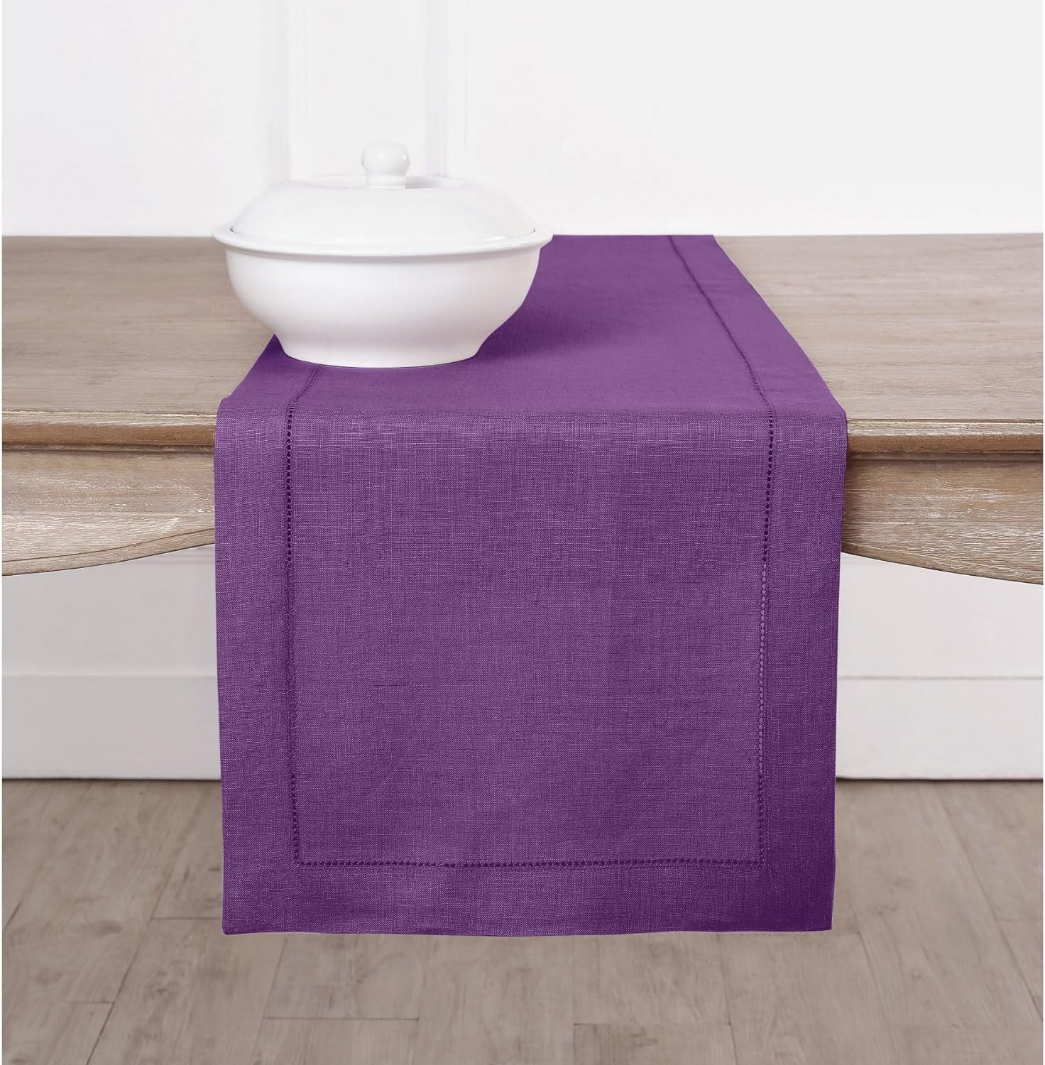 Elegant Purple Linen Table Runner for Fall and Holiday Decor