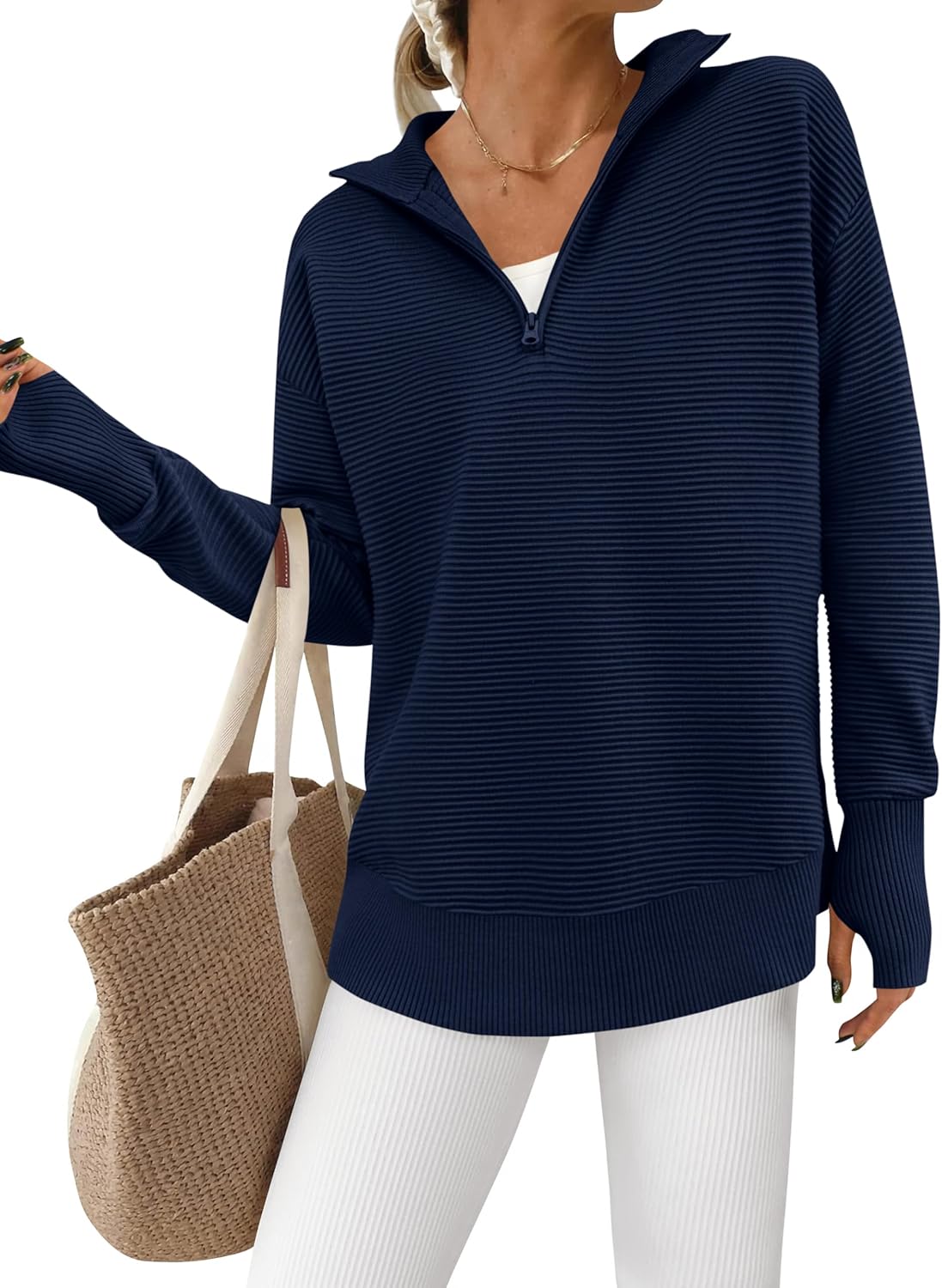 PRETTYGARDEN Womens Long Sleeve Quarter Zip Pullover Sweater