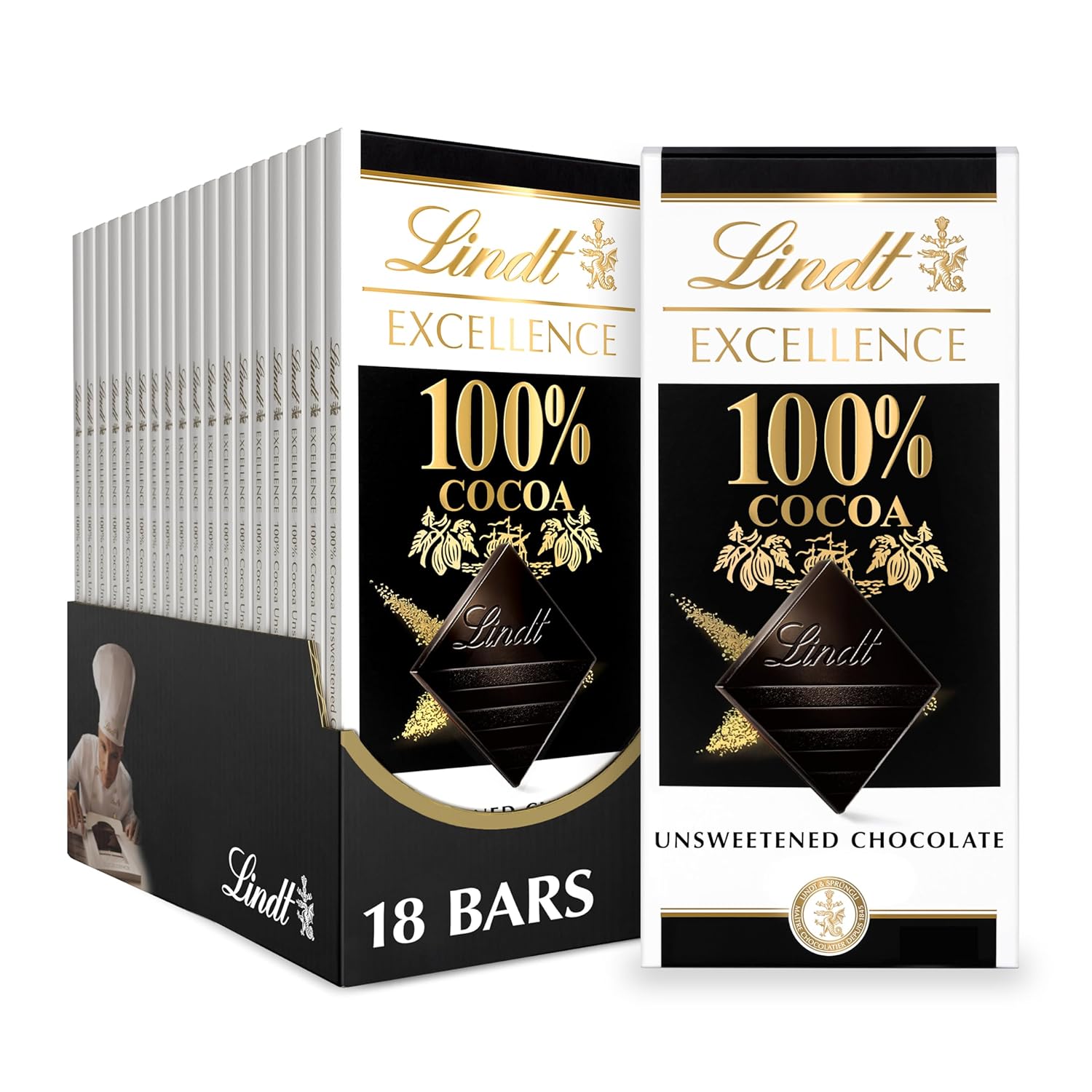 Lindt EXCELLENCE 100% Cocoa Dark Chocolate Bar - 18 Pack Treats
