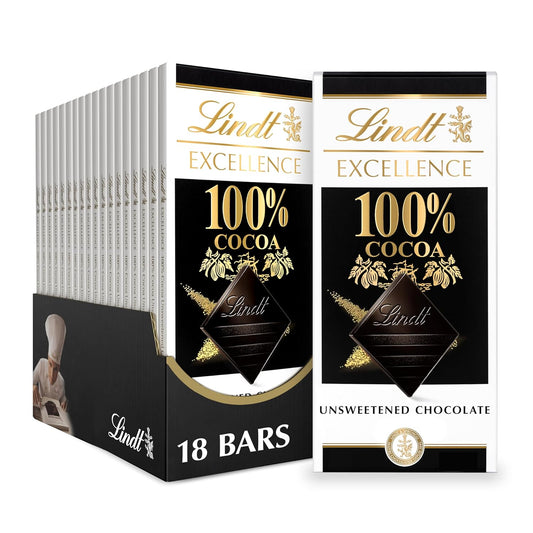 Lindt EXCELLENCE 100% Cocoa Dark Chocolate Bar - 18 Pack Treats