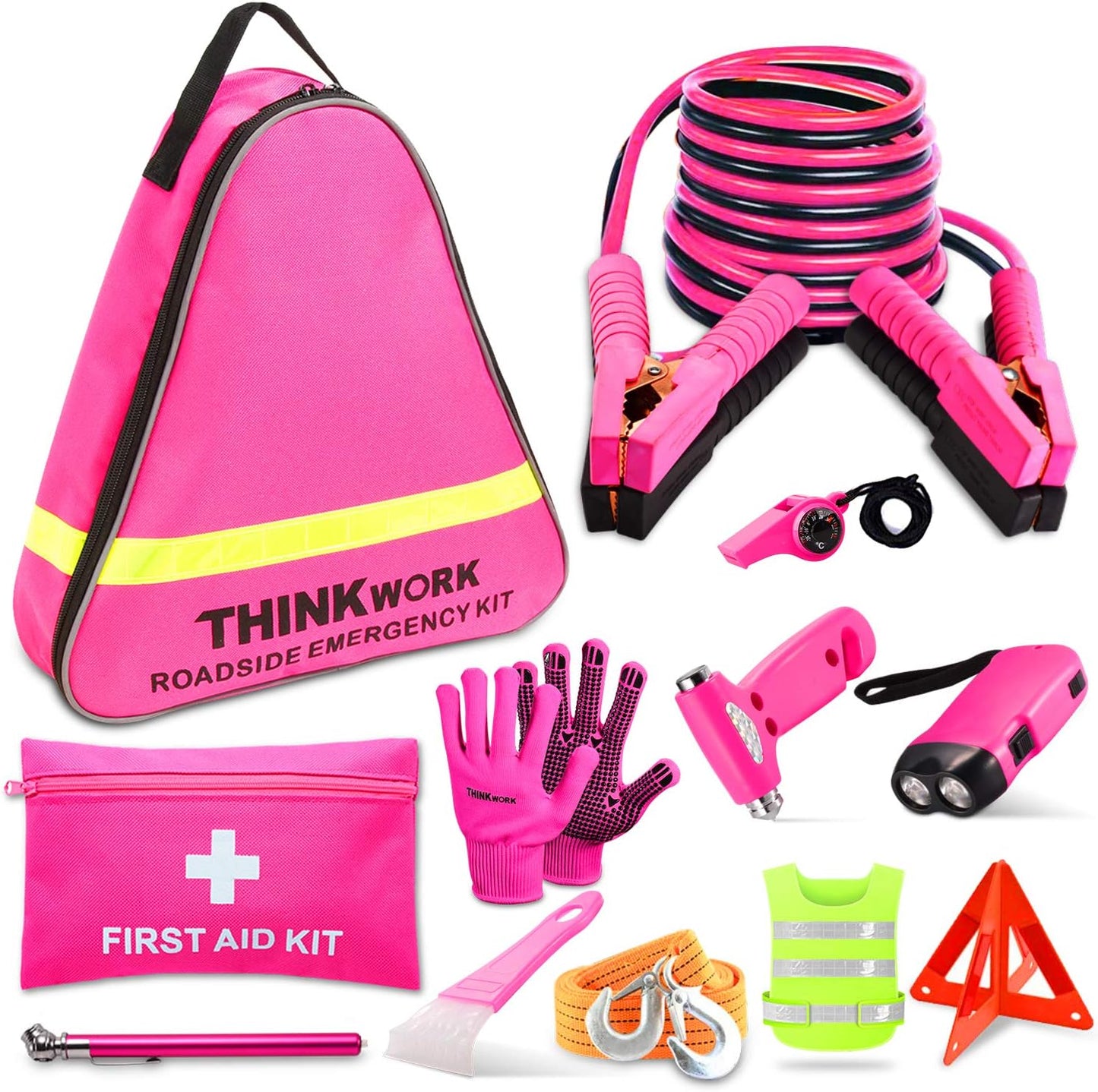 THINKWORK Pink Emergency Car Kit for Ladies and Teen Girls