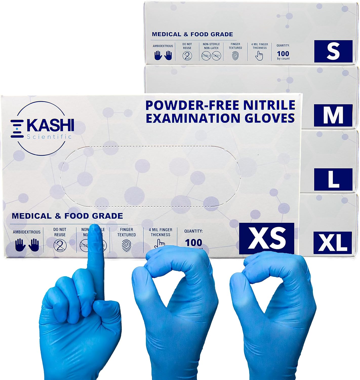 4 mil Blue Nitrile Exam Gloves by Kashi: Latex-Free & Food Safe