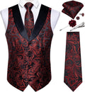 Mens Red Paisley Suit Vest and Necktie Set for Wedding Parties