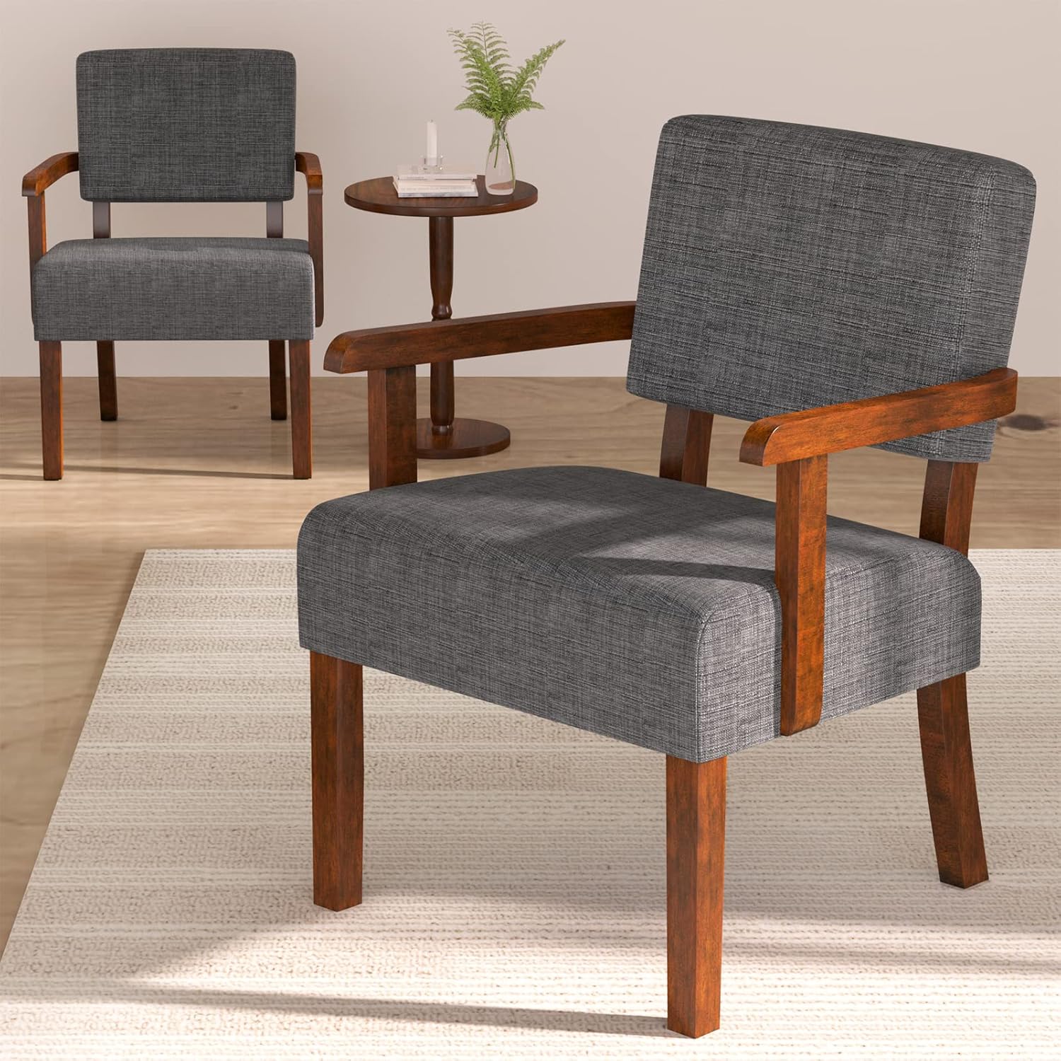 Cozy Duo: Set of 2 Accent Chairs with Table, Soft Armrests, Grey