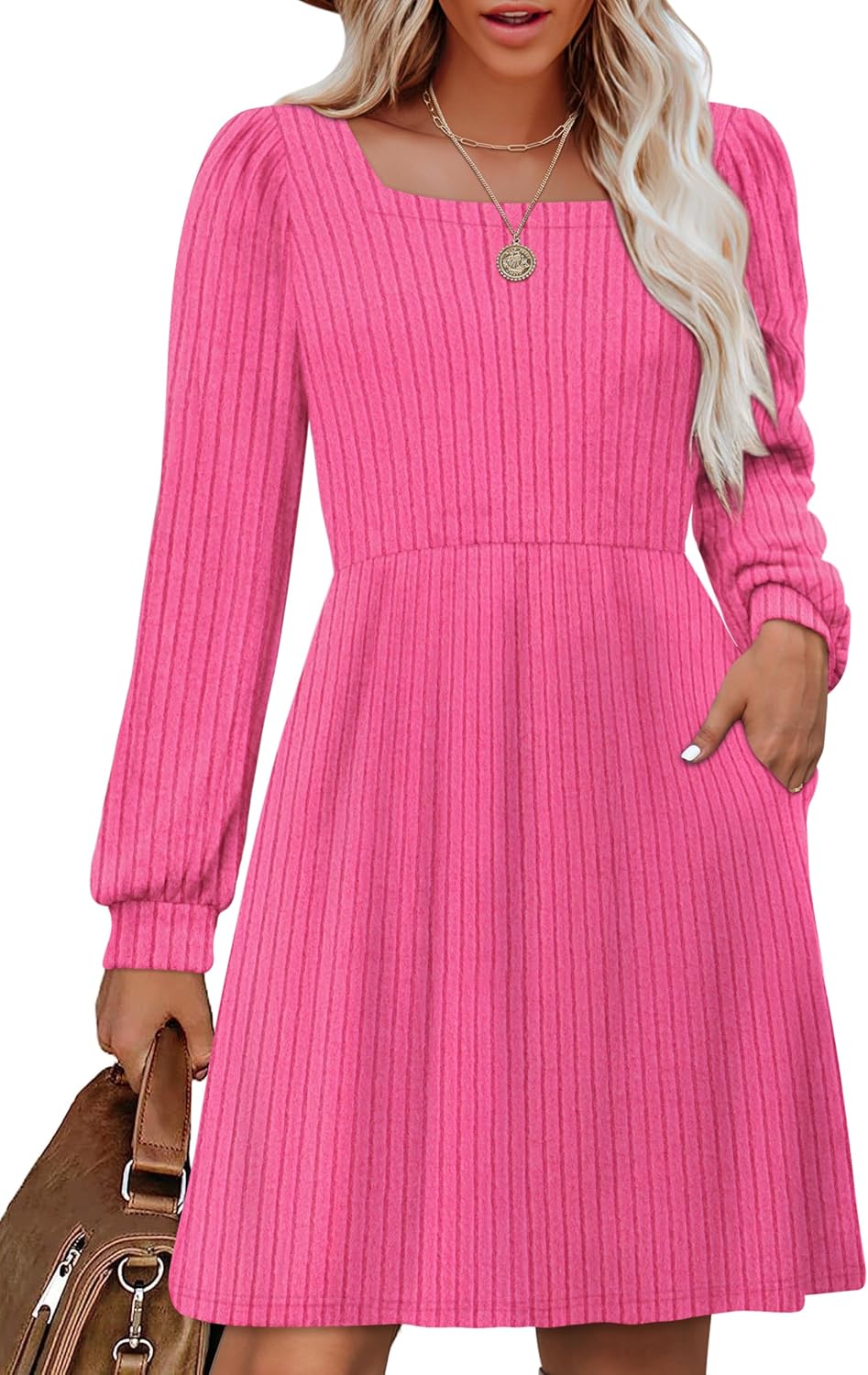 OFEEFAN Womens Knit Sweater Dress with Pockets for Style