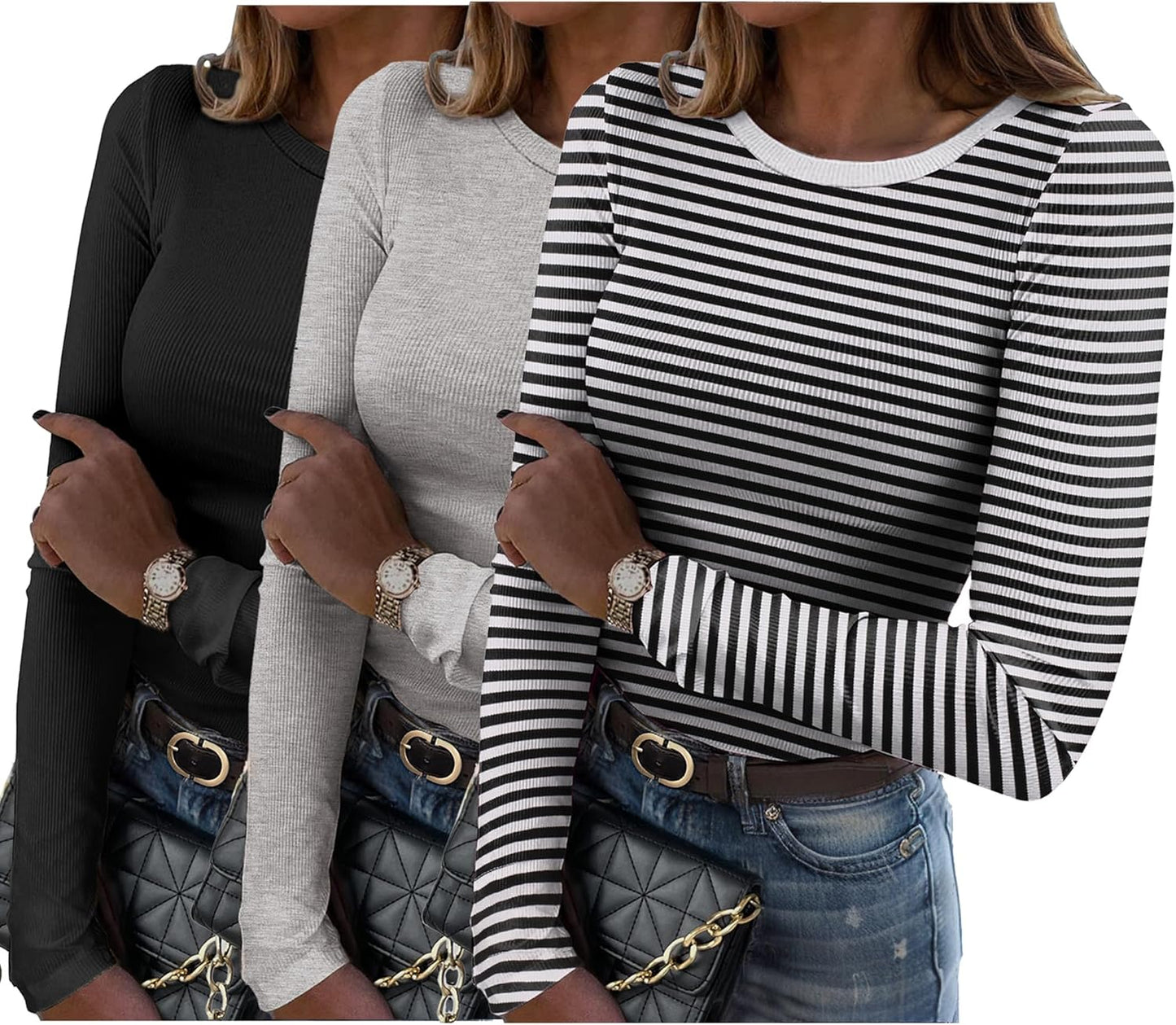 Zeagoo Womens Long Sleeve Ribbed T-Shirt for Casual Style