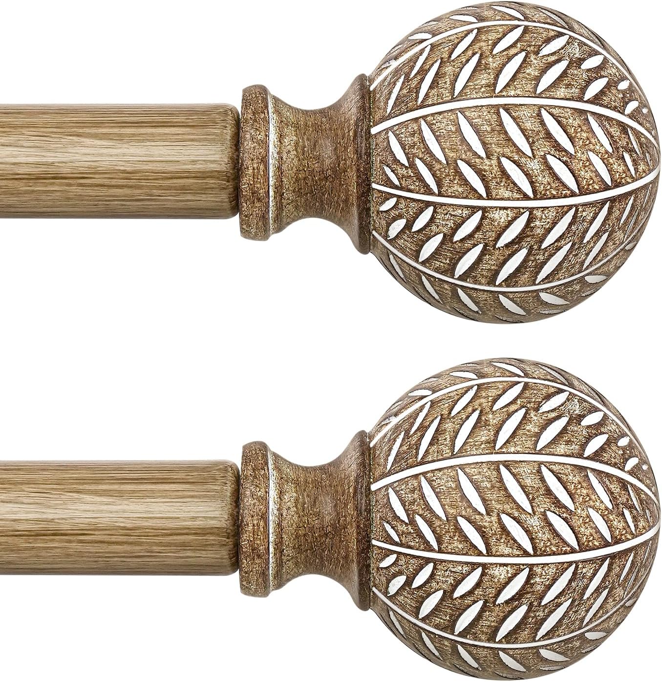 2 Pack Adjustable Wood Curtain Rods for Windows 28 to 48 in