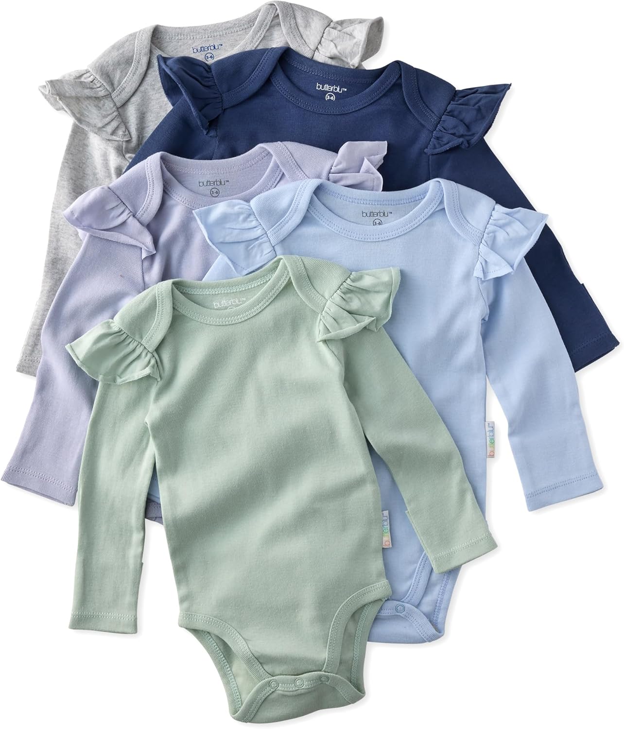 Ashley 5-Pack Long Sleeve Ruffle Shoulder Bodysuits for Girls