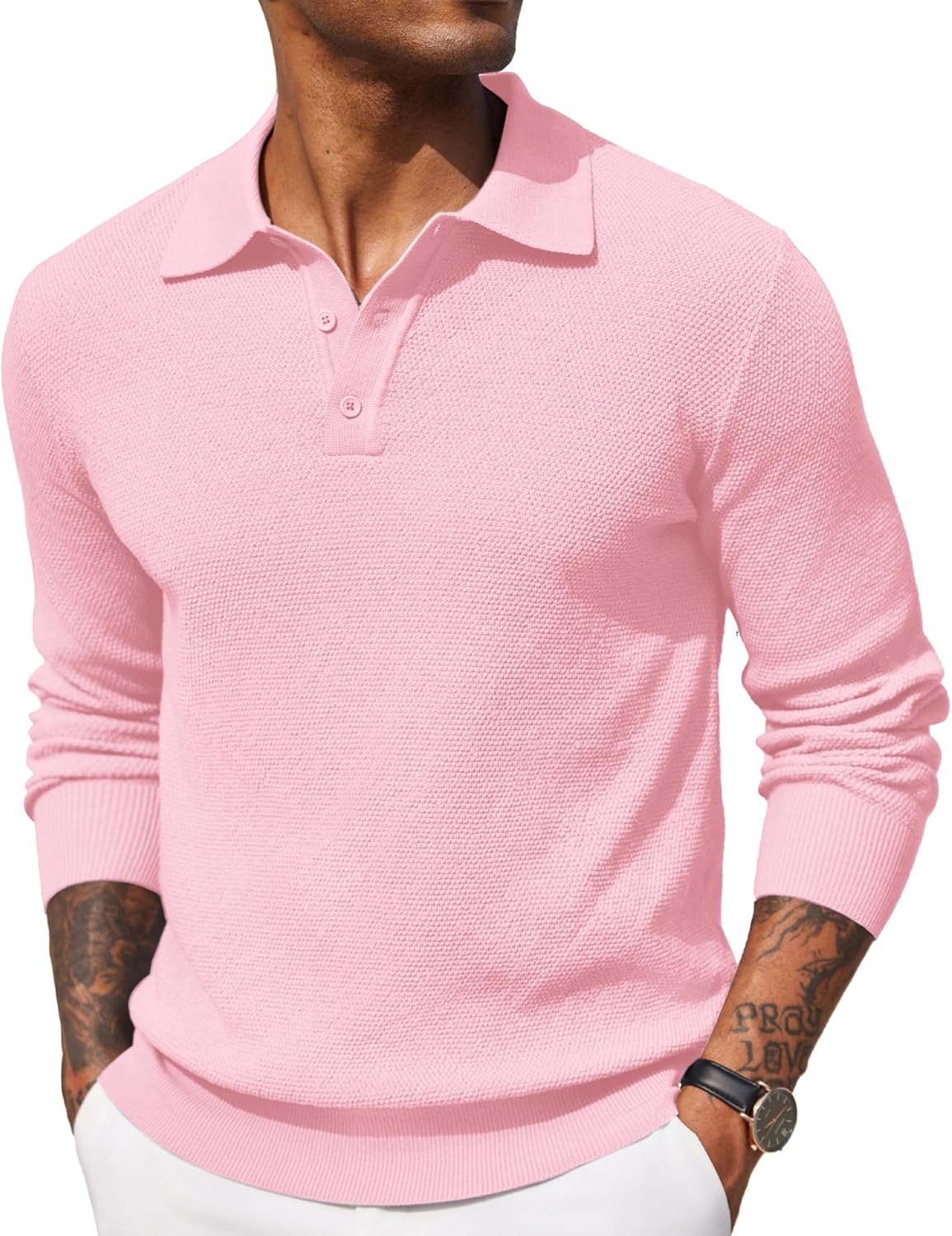 COOFANDY Mens Knit Polo Shirts Long Sleeve Casual Sweater
