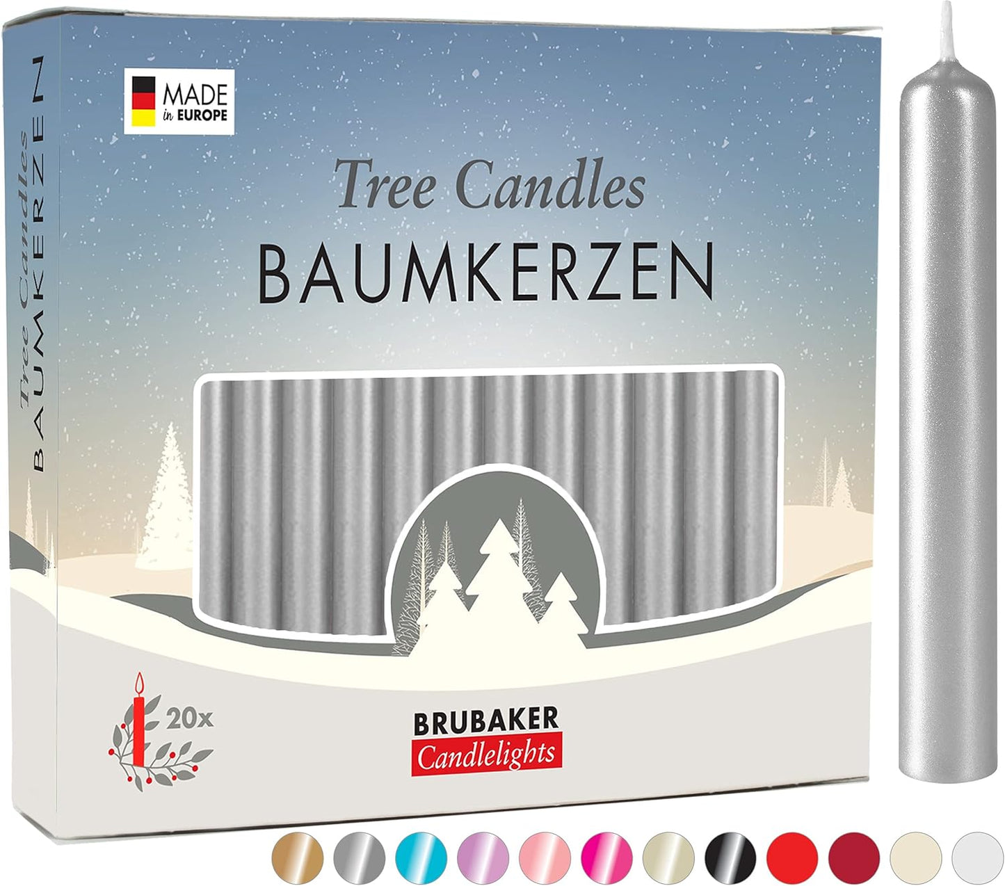 BRUBAKER Tree Candles Pack of 100 Silver for Christmas Decor