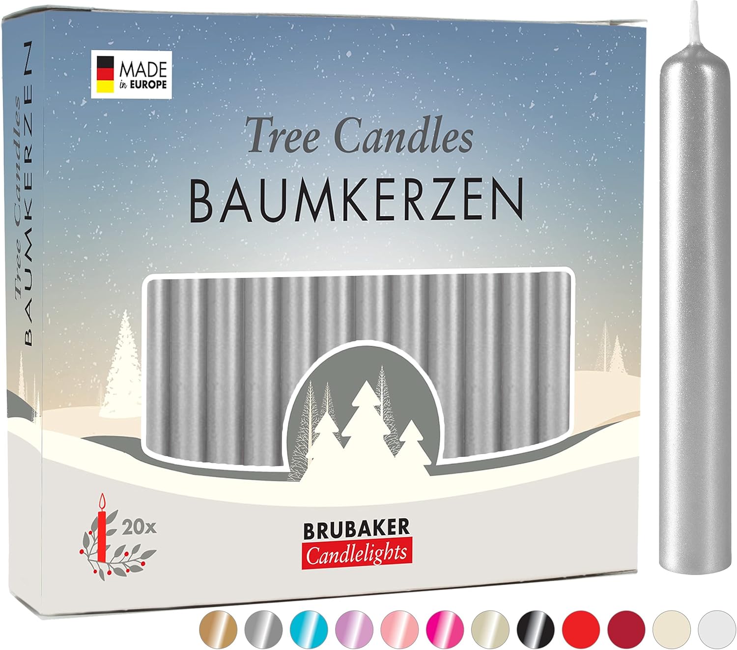 BRUBAKER Tree Candles Pack of 100 Silver for Christmas Decor