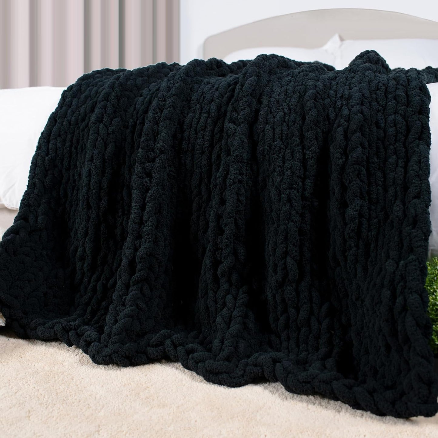 Chunky Knit Throw Blanket 50in X 60in for Cozy Autumn Evenings