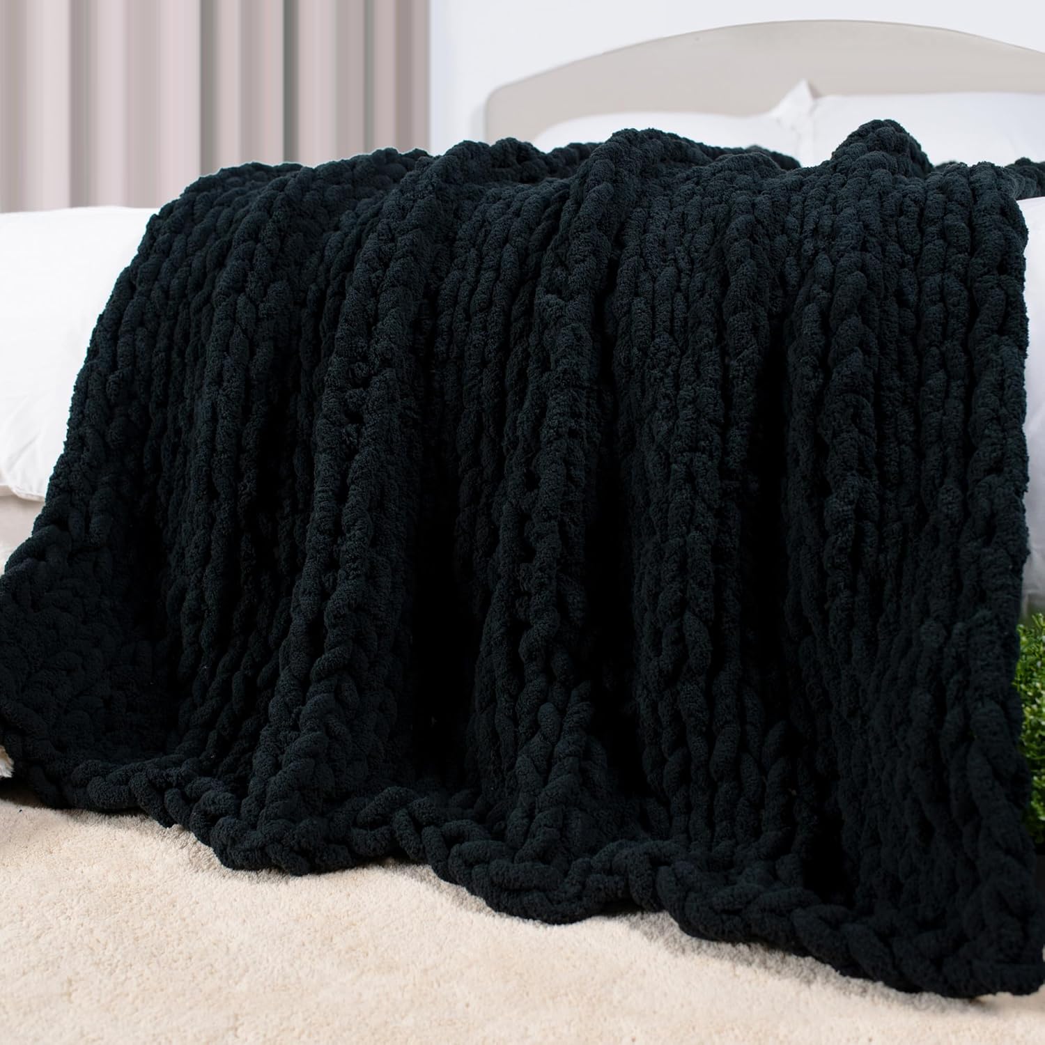 Chunky Knit Throw Blanket 50in X 60in for Cozy Autumn Evenings