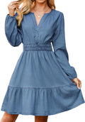 Simplee Womens Fall Denim Dress Casual Long Sleeve V Neck Empire
