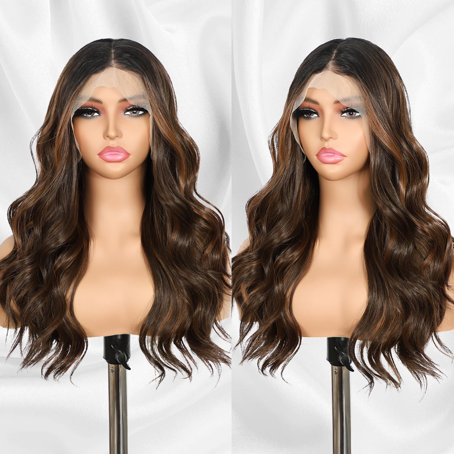 Dark Brown Synthetic Lace Front Wig for Women 22 Inch Body Wave
