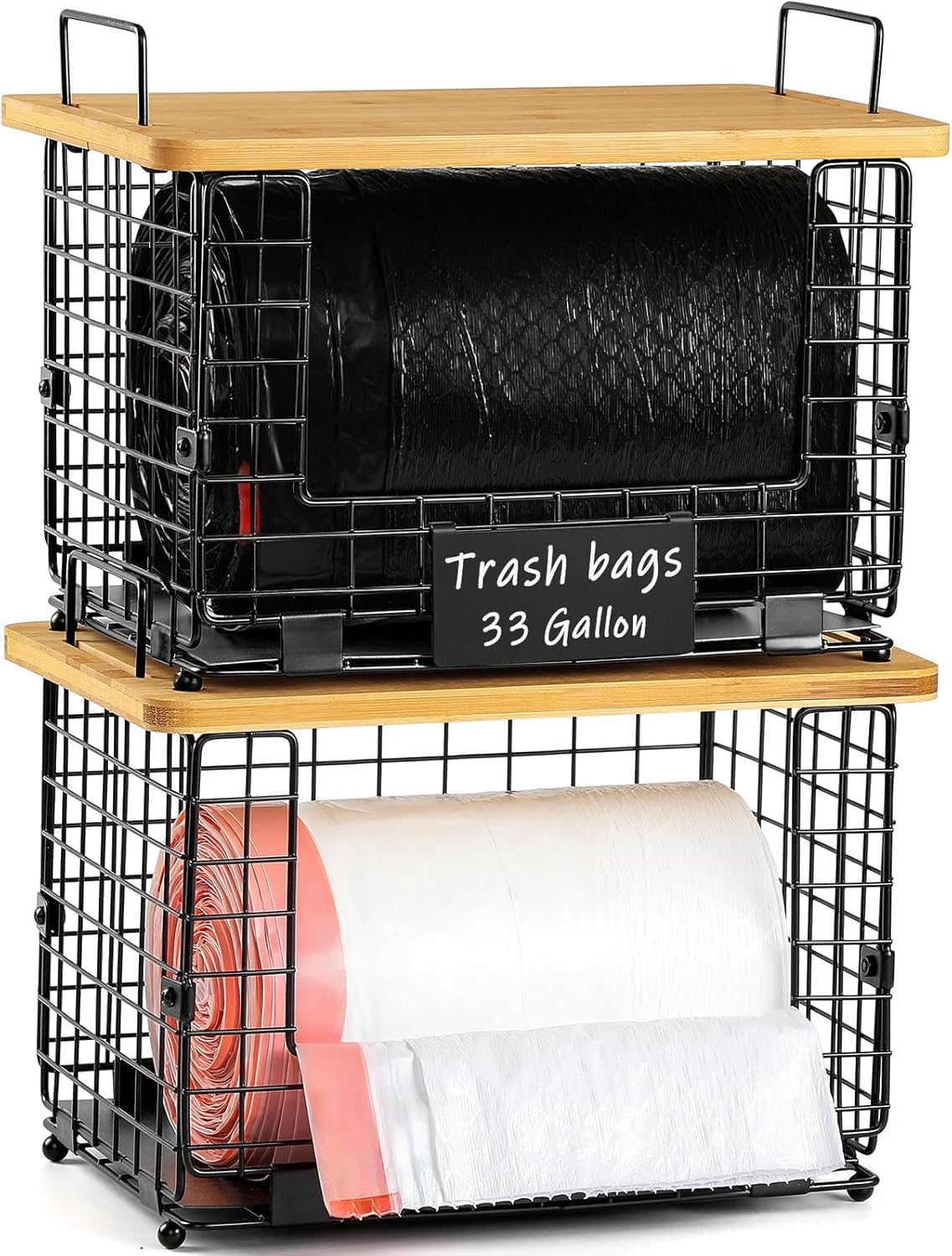 Upgrade Larger Stackable Trash Bag Holder for Easy Organization