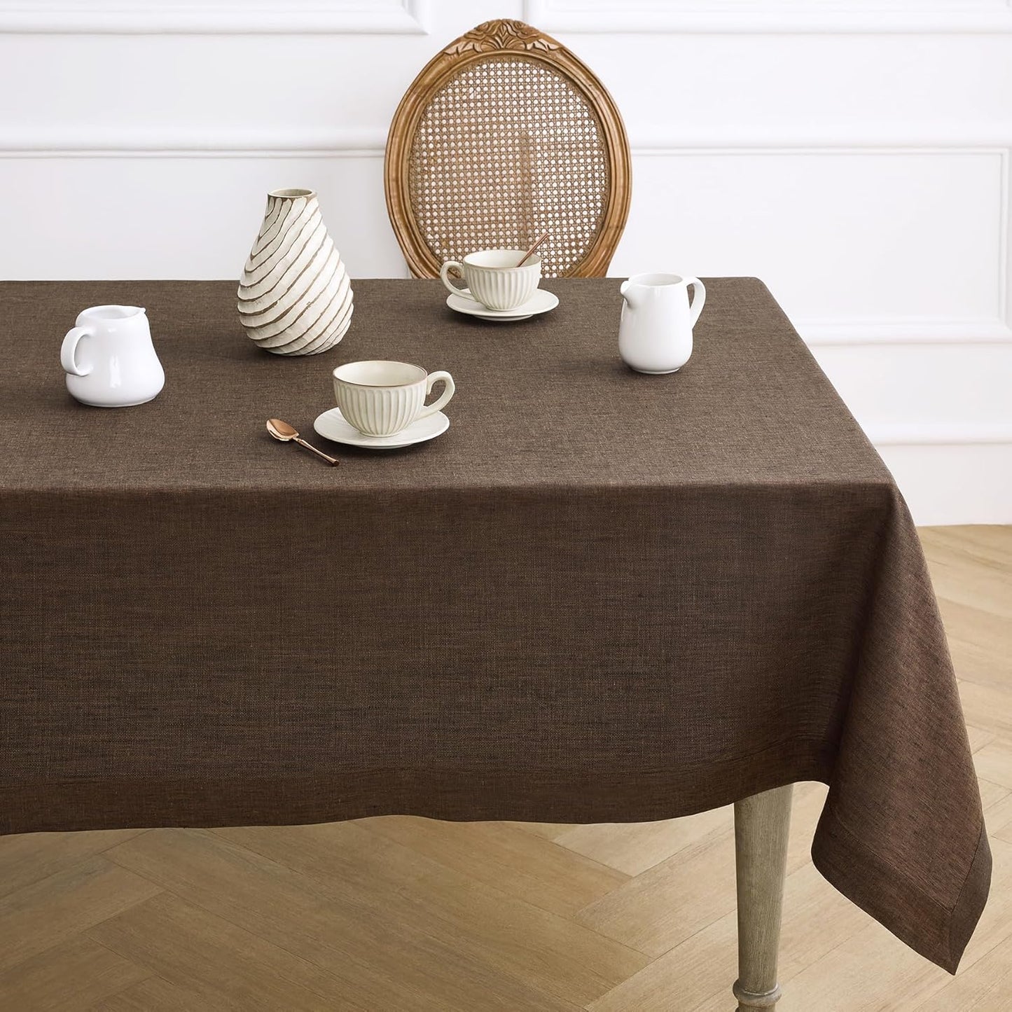 Pure Linen Chambray Brown Tablecloth 60 x 108 Inch for Fall