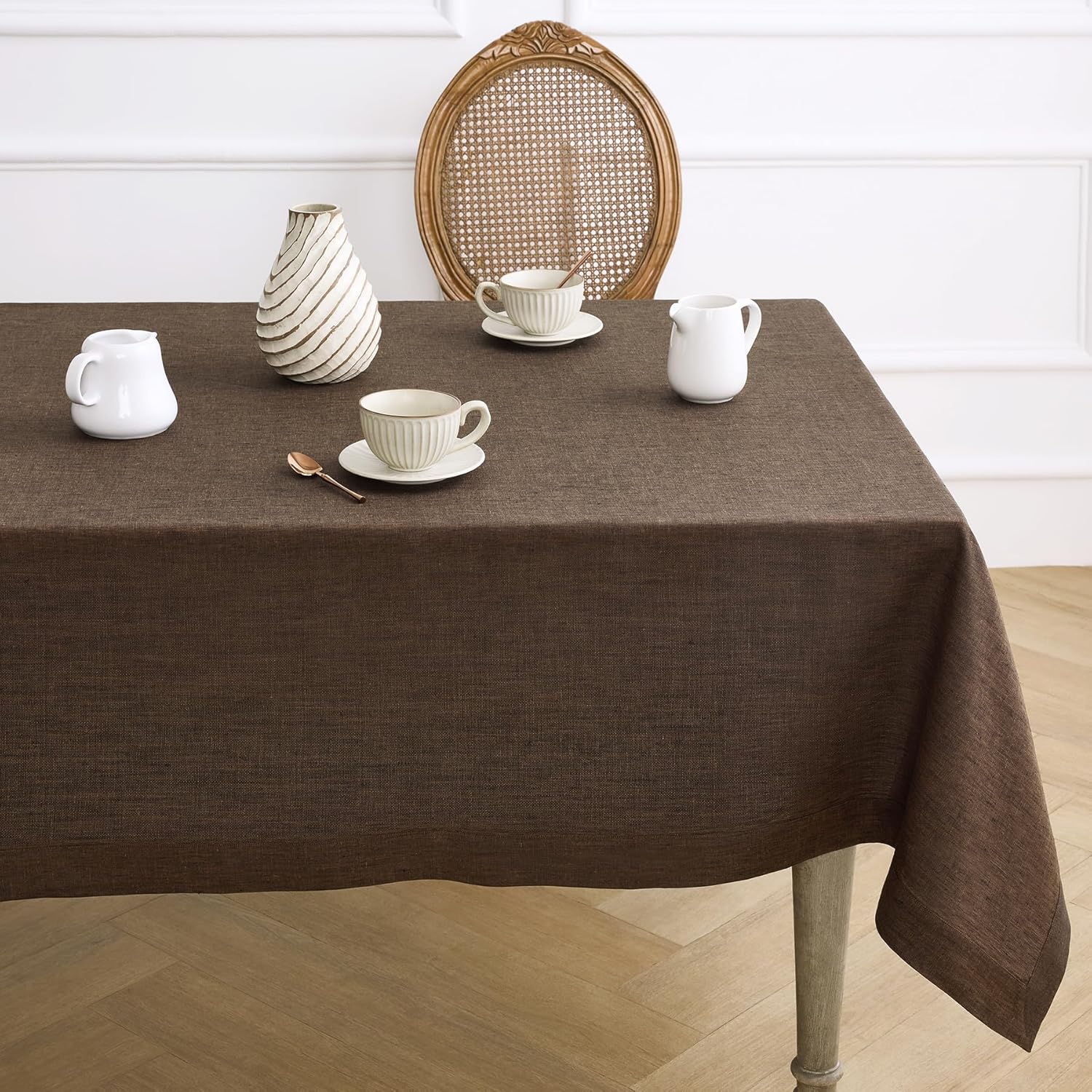 Pure Linen Chambray Brown Tablecloth 60 x 108 Inch for Fall