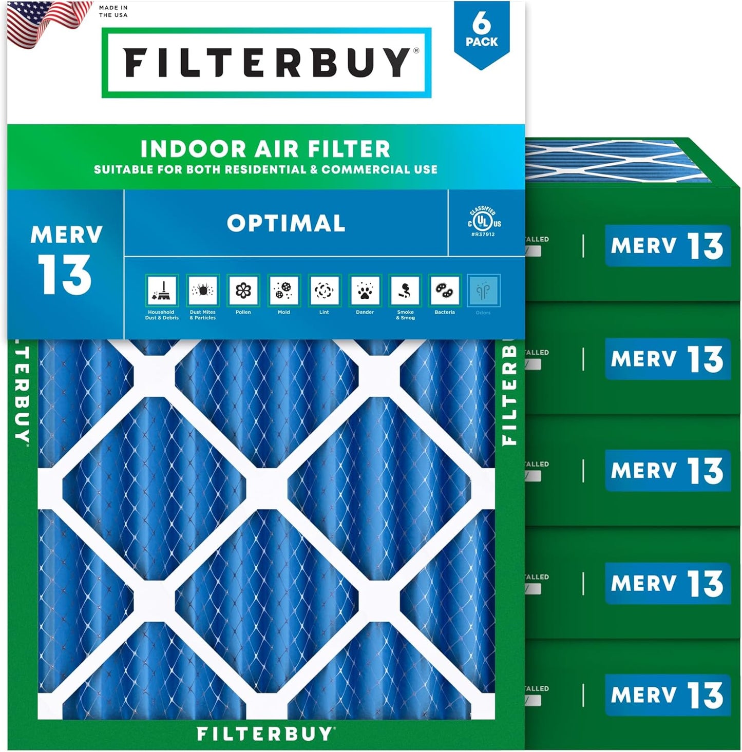 Filterbuy 14x20x4 Air Filter MERV 13 for Smoke & Allergy Defense