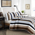 Sailor Navy Blue Star Striped Cotton Reversible Quilt Set - King