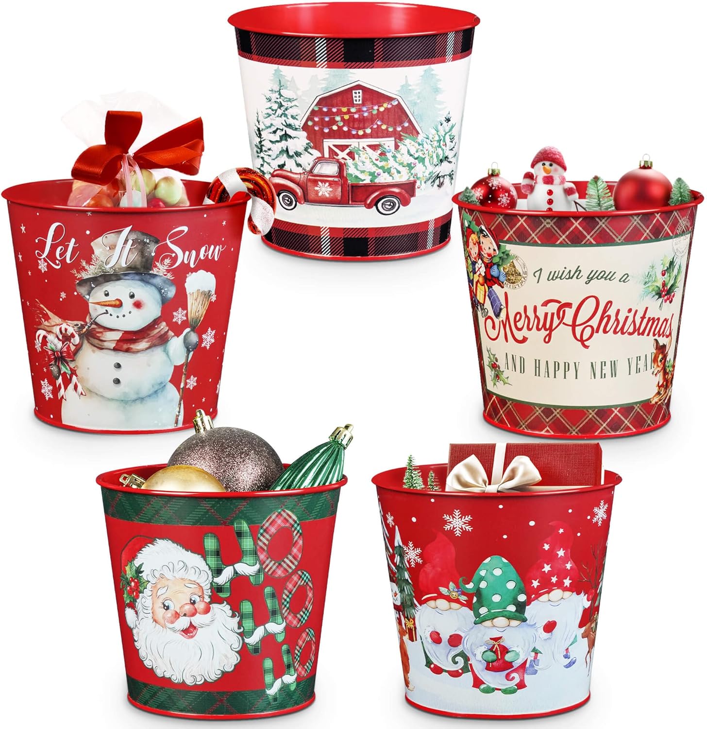 Christmas Theme Metal Buckets for Festive Home Decor and Parties
