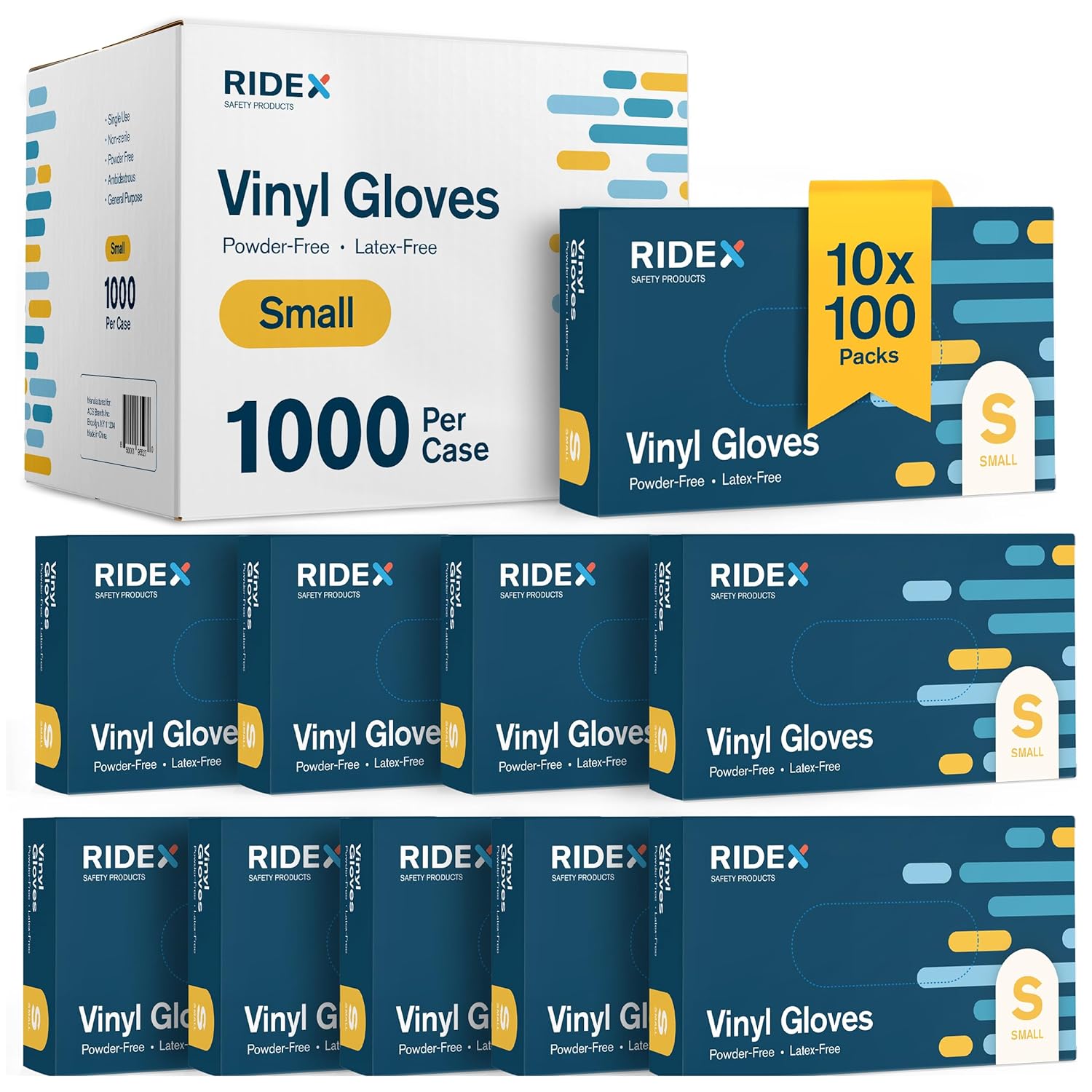 Ridex Clear Vinyl Gloves [1000-Count] Powder-Free - Small