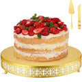 Wenqik Gold Cake Stand 16 in Round Dessert Stand with Knife & Server