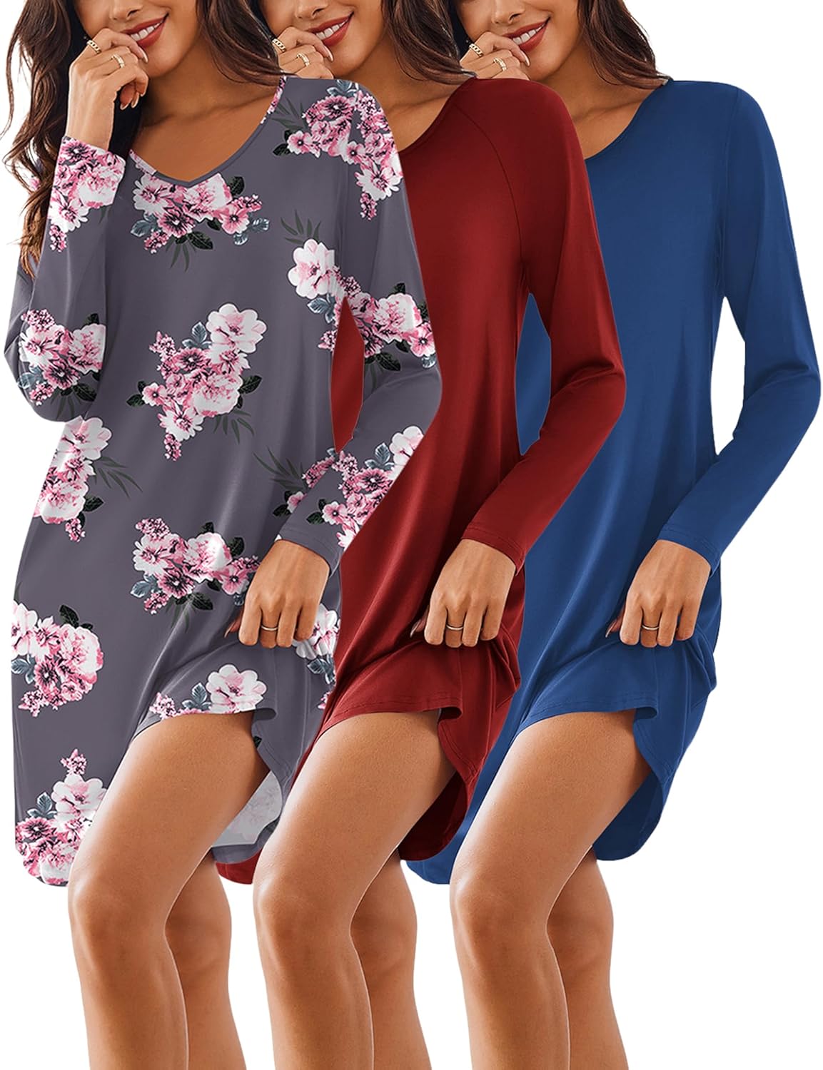 Ekouaer 3 Pack Women's Nightgowns for Comfy Sleep and Relaxation