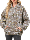 Women Oversized Camo Hoodie Maple Leaf Print - Fleece Lined