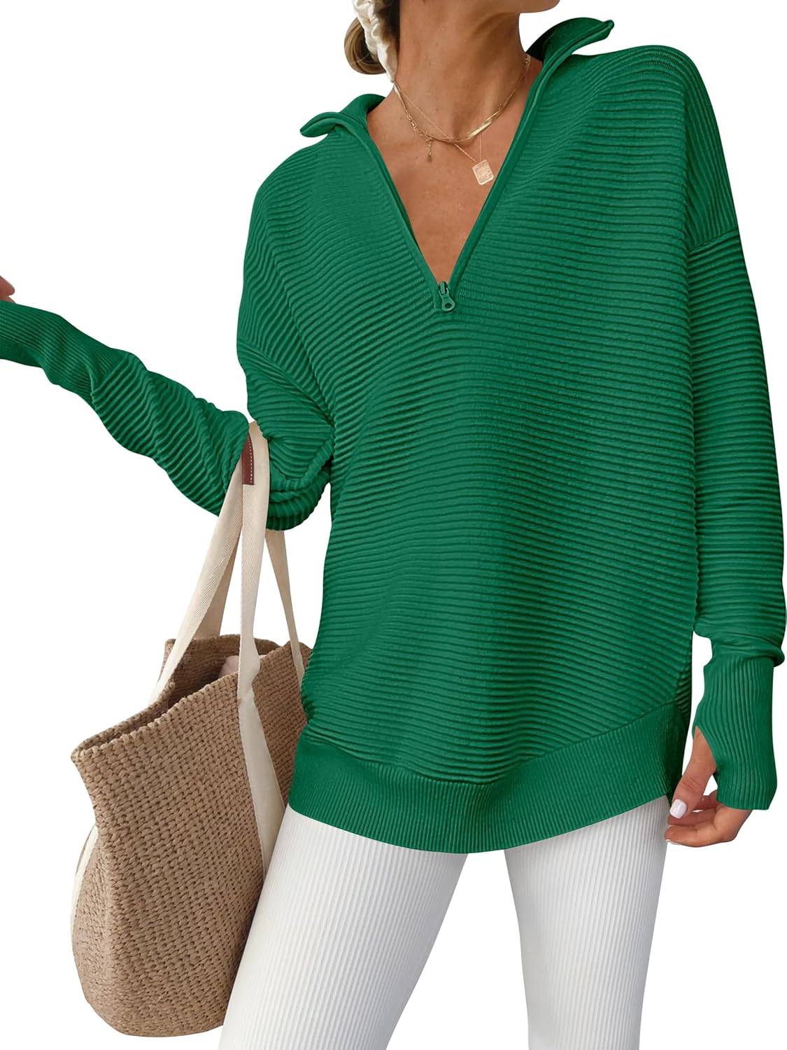 Womens Long Sleeve Quarter Zip Pullover Sweater Casual Style