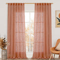 Terracotta Linen Boho Curtains 84 in Length - Light Filtering Drapes