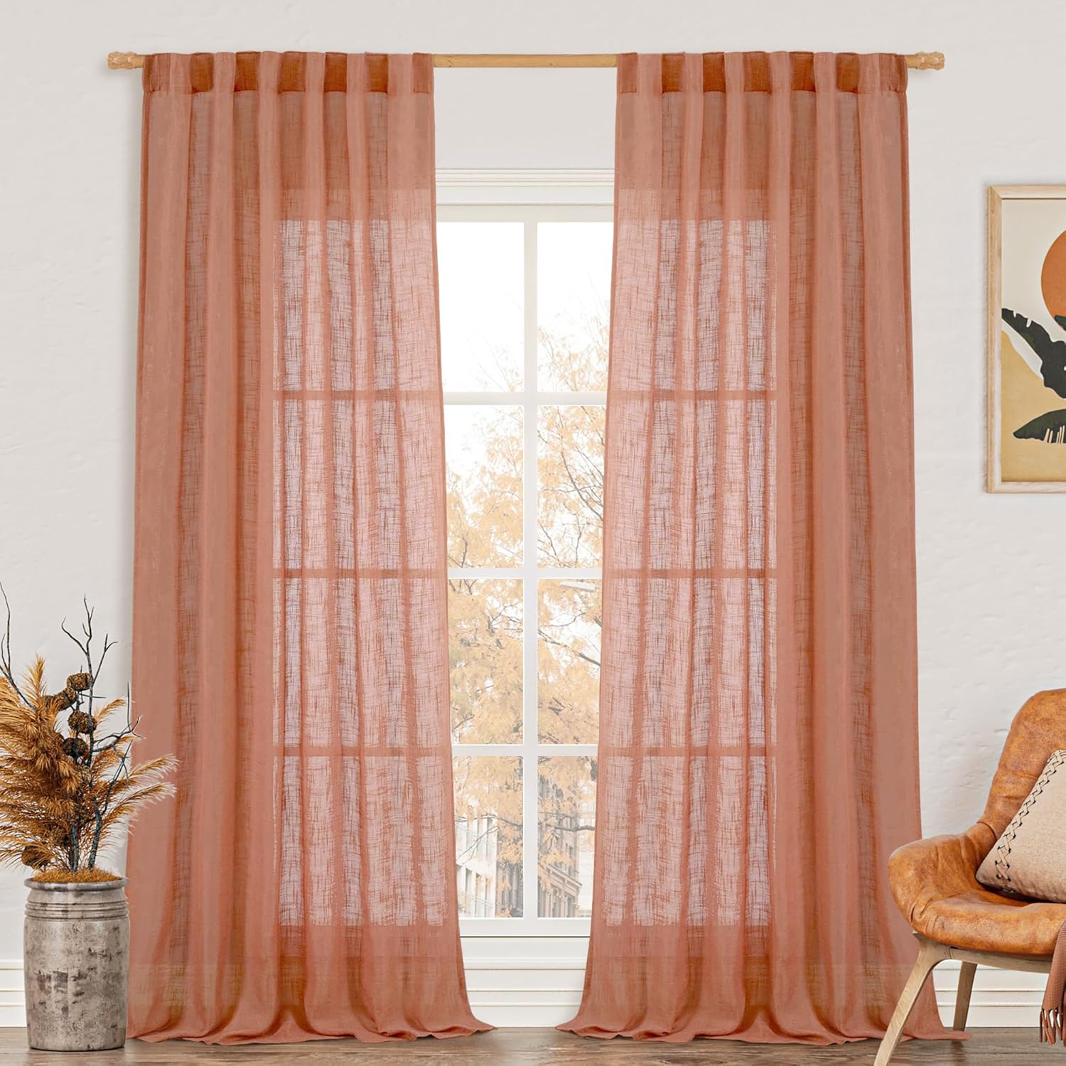 LAMIT Terracotta Linen Boho Curtains for Elegant Home Decor
