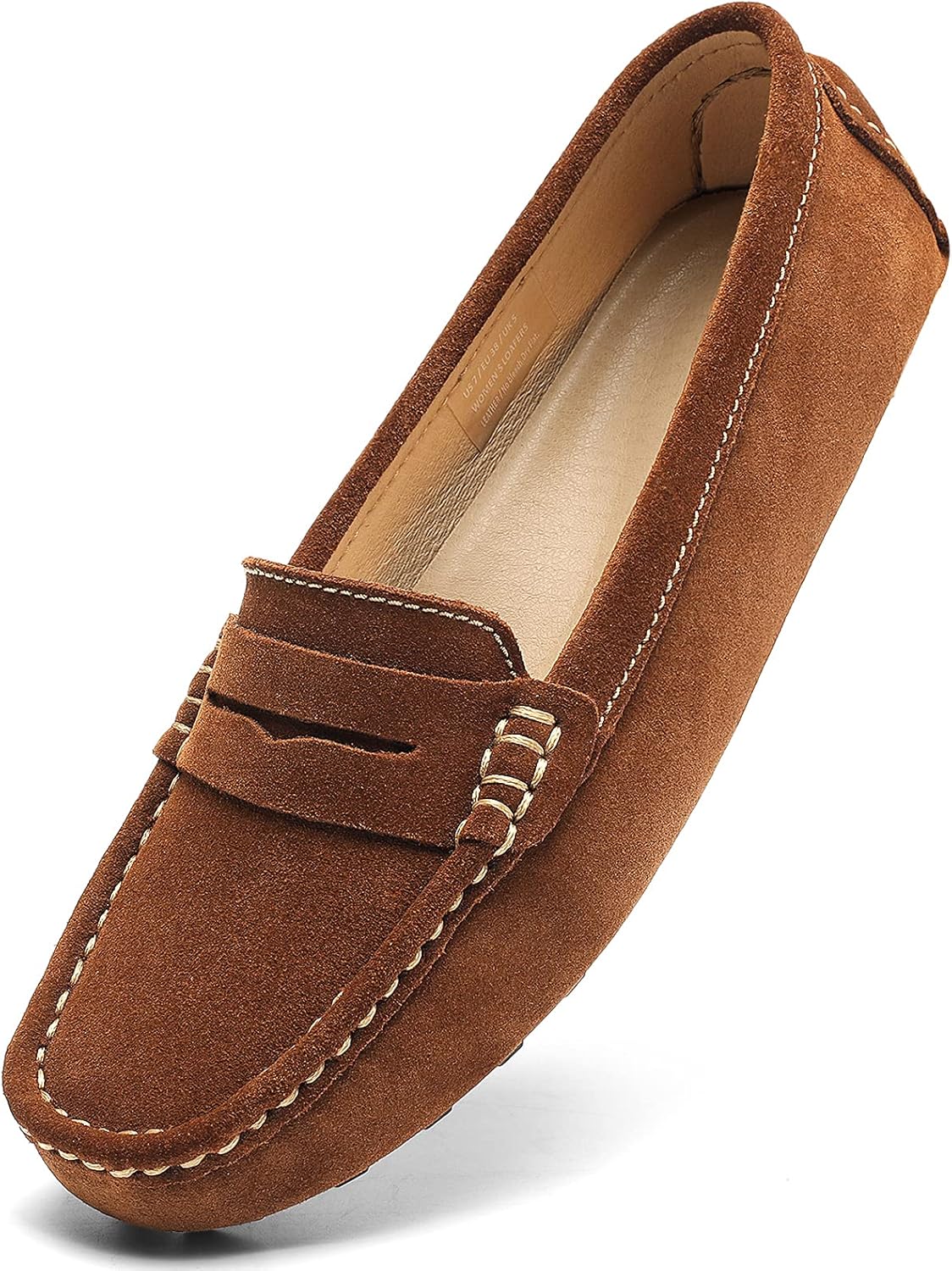 Osslue Women's Suede Leather Casual Penny Loafers for Comfort