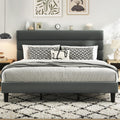 King Size Bed Frame Platform Bed with Velvet Headboard - Quiet Support