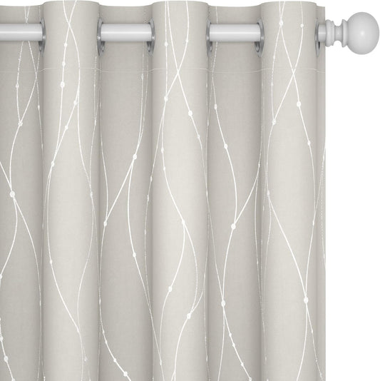 Deconovo Beige Curtains for Living Room with Wave Dots Design