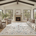 8x10 Floral Washable Rug for Living Room & Bedroom - Soft Low Pile