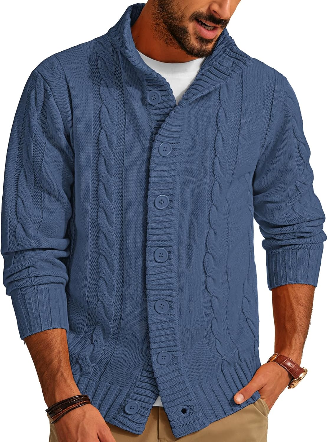 Stylish Cardigan Sweater for Men with Stand Collar Design