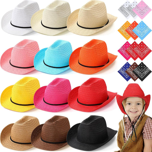 12 Set Kid Cowboy Hat Set for Summer Halloween Party Fun