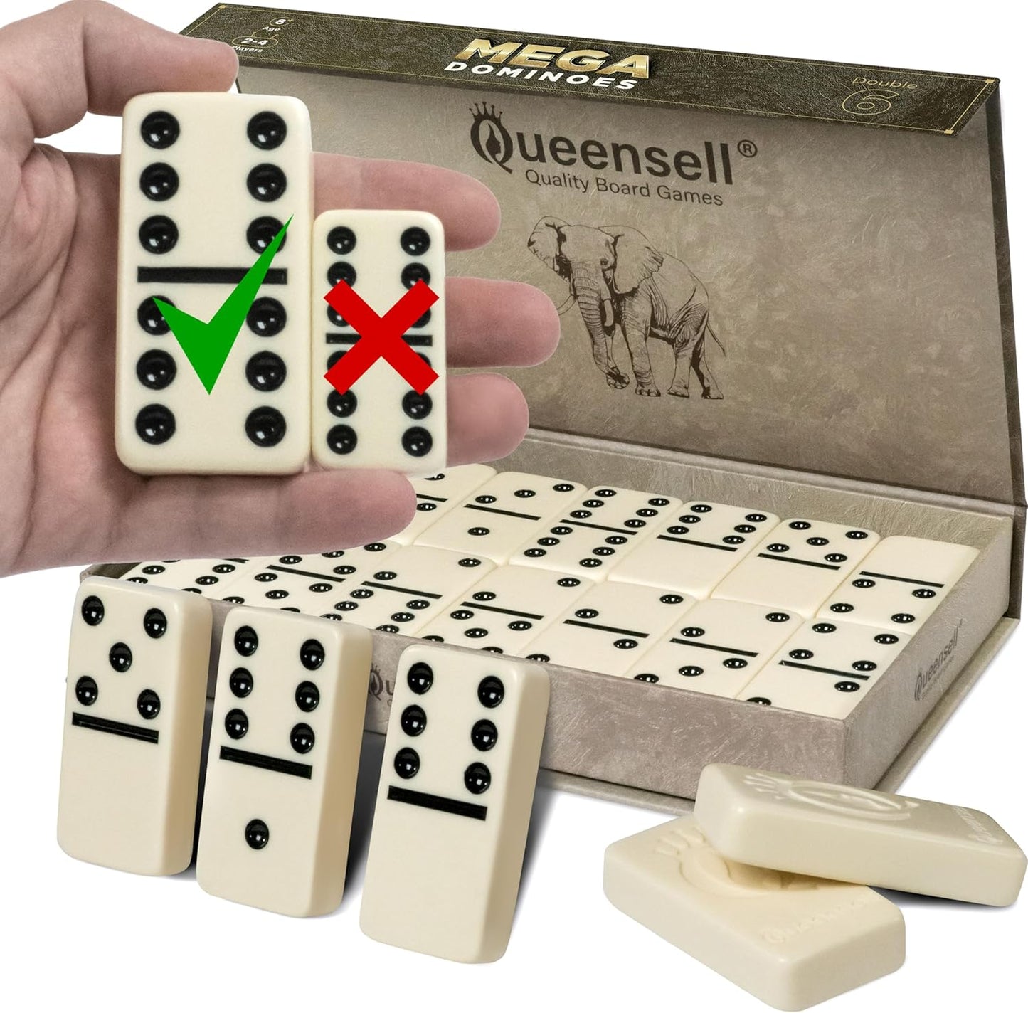 Mega Large 3in Dominoes Set for Adults and Kids - Double 6 Fun