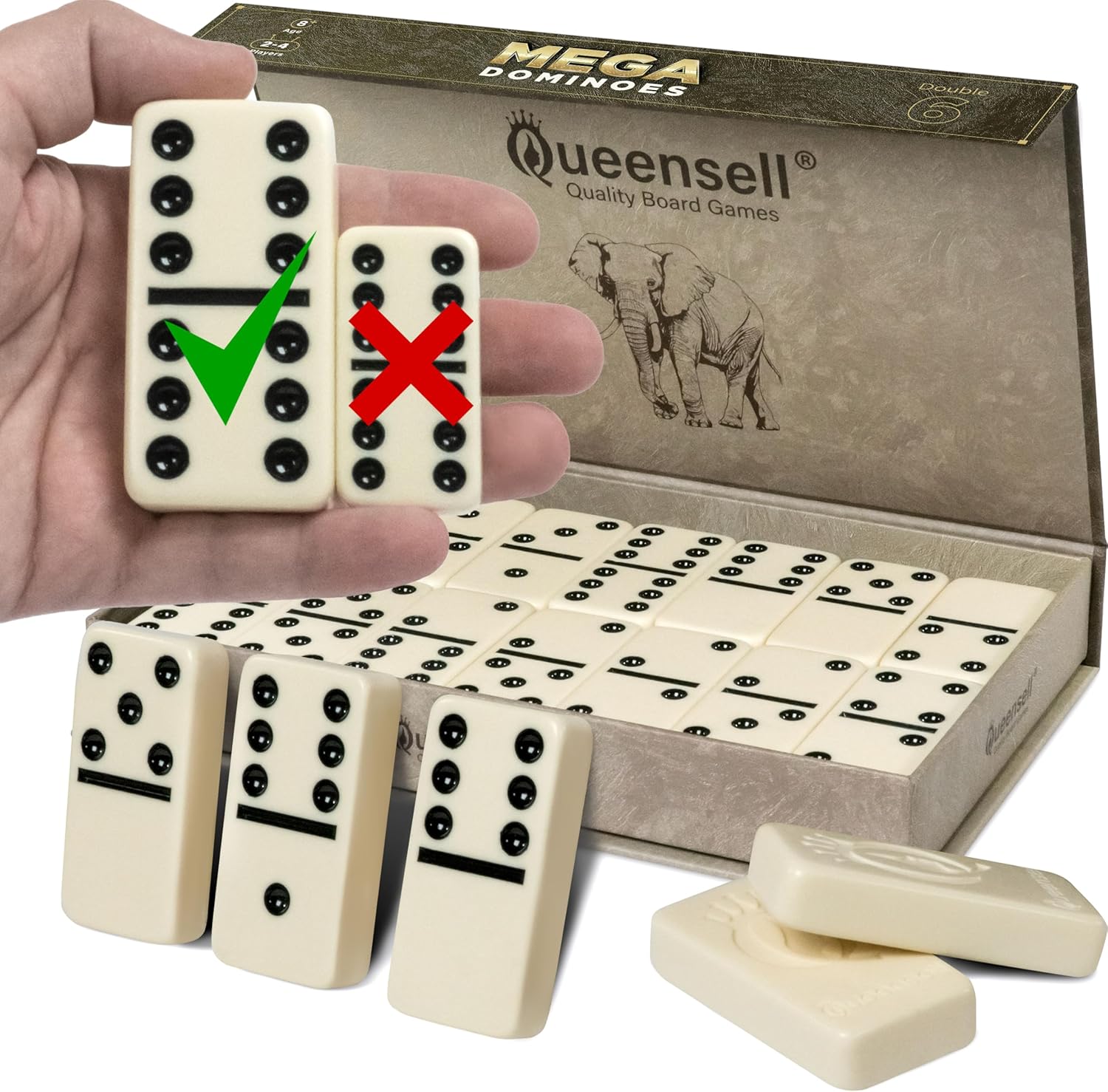 Mega Large 3in Dominoes Set for Adults and Kids - Double 6 Fun