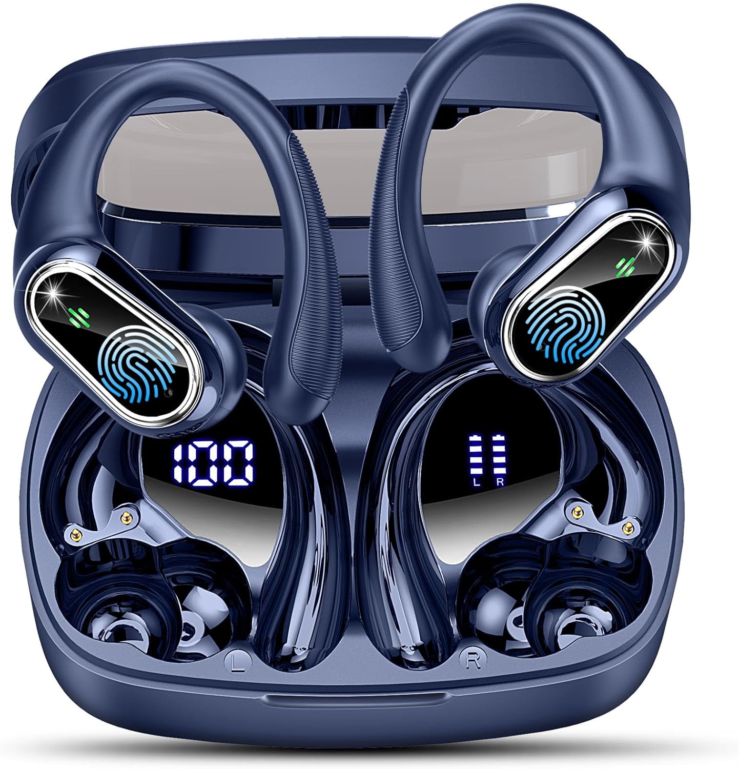 Wireless Earbuds: 50hrs Playtime, Deep Bass, Mic, IPX7, Navy Blue