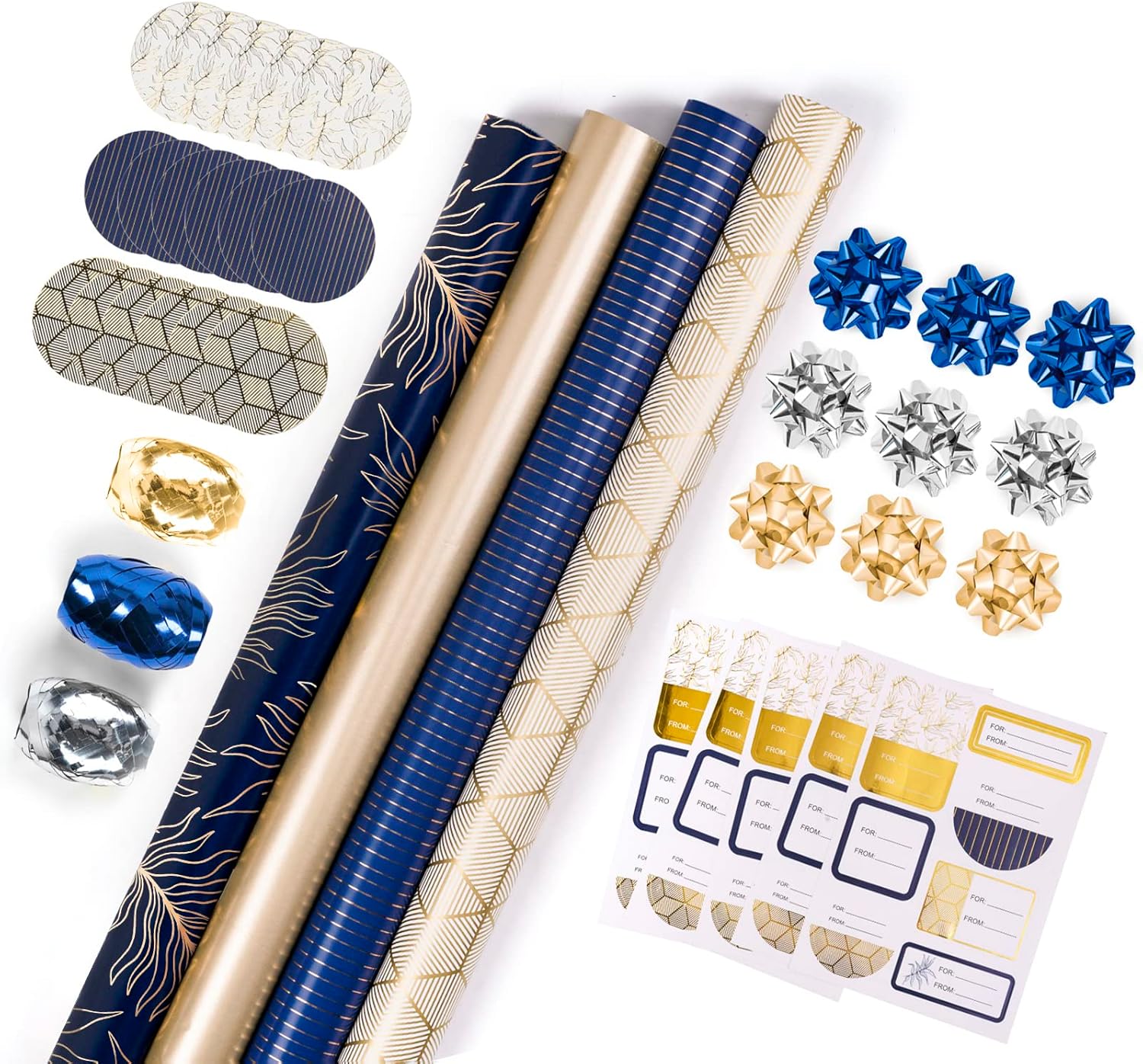 Navy Wrapping Paper Set with Gift Bow & Ribbon for All Occasions