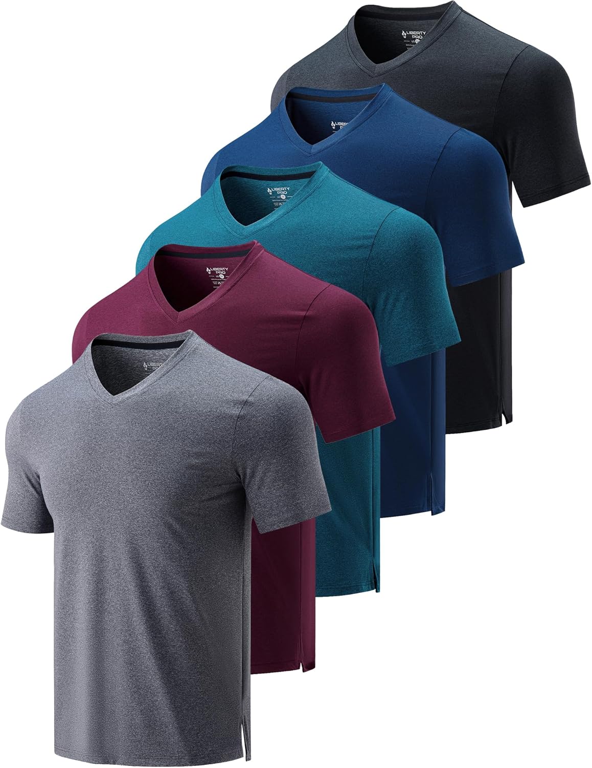 5 Pack Mens V-Neck Dry Fit T-Shirts for Active Workouts