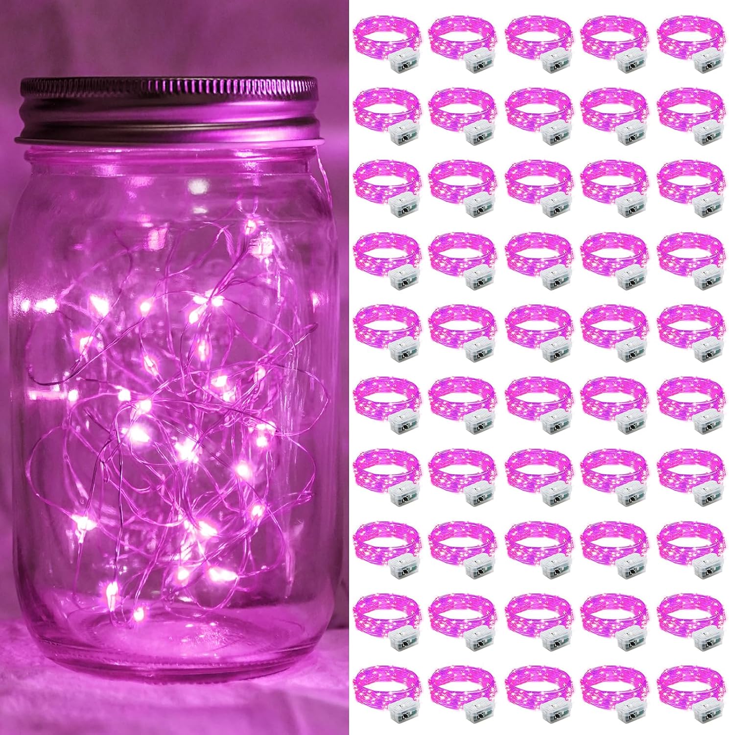 Pink Fairy Lights 50 Pack 7Ft 20 LED Twinkle String Lights