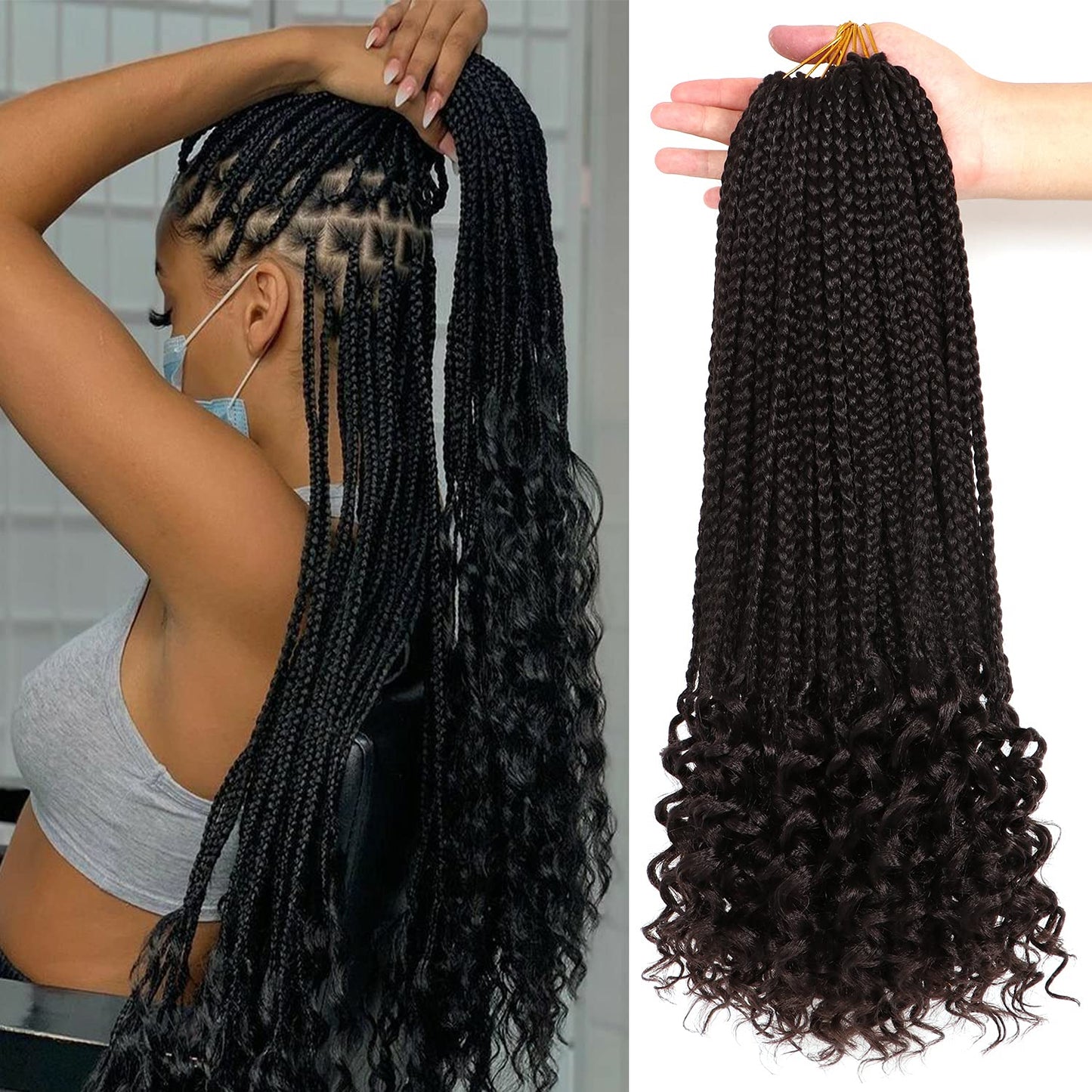 18 Inch Crochet Box Braids Hair with Curly Ends for Women