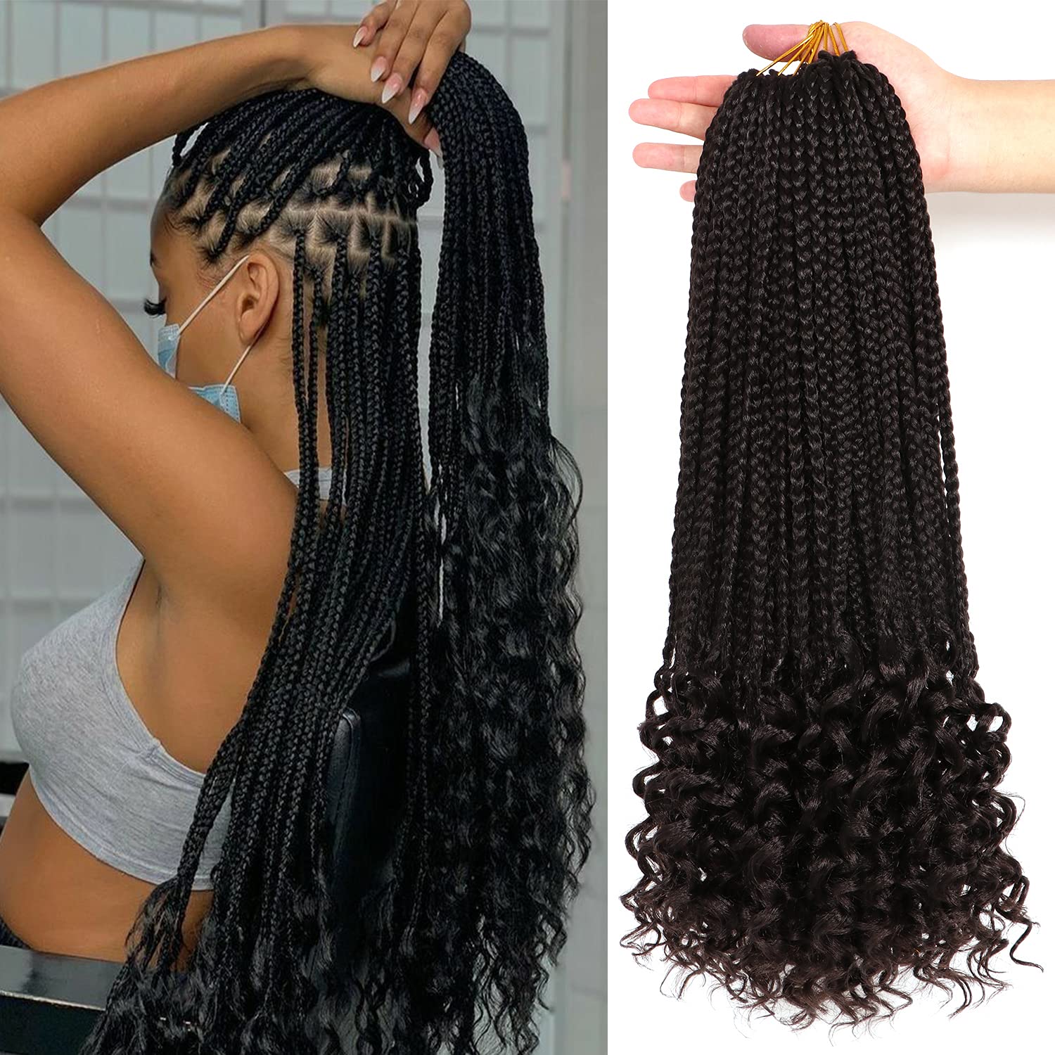 18 Inch Crochet Box Braids Hair with Curly Ends for Women