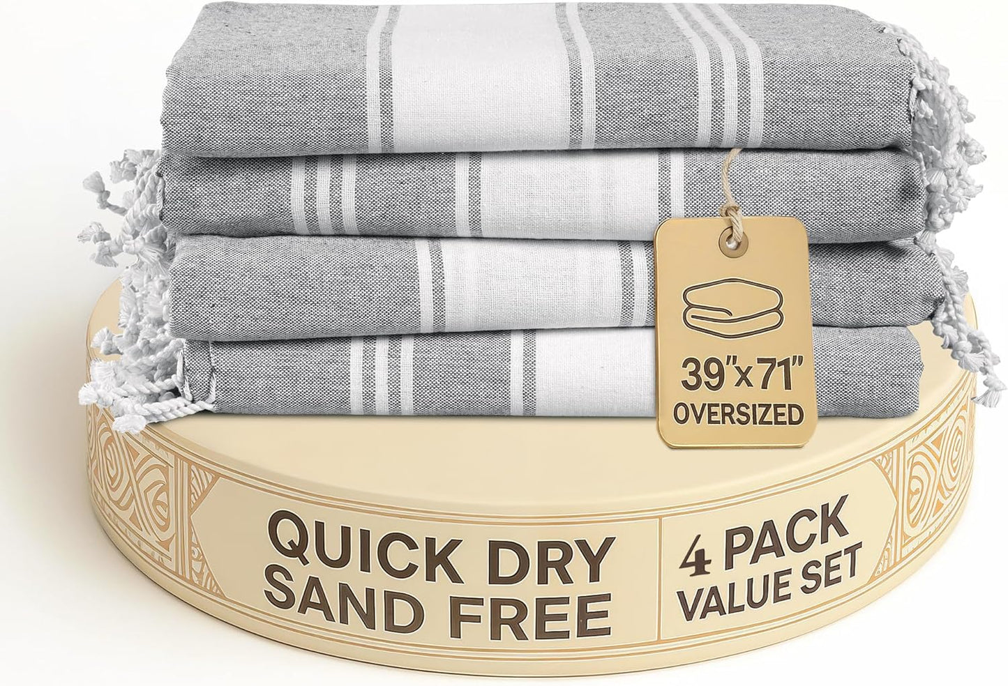 Oversized Turkish Beach Towels Set of 4 - Quick Dry & Sand Proof